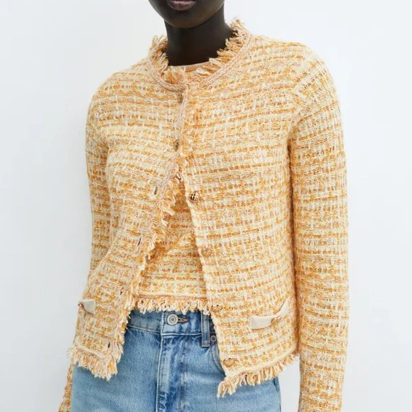 Mango Yellow Tweed Top and Cardigan Set - Picture 1 of 6